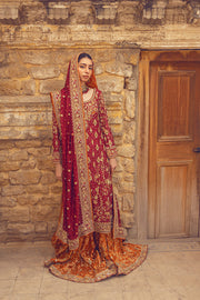 Pakistani Bridal Dresses in Red Long Kameez Lehenga