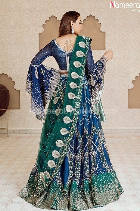 Buy Elegant Pakistani Bridal Dress in Blue Color Online SMALL Buy Elegant Pakistani Bridal Dress in Blue Color Online SMALL