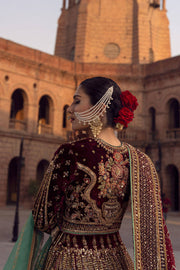 Pakistani Bridal Dress in Embellished Lehenga Choli Dupatta Style in Premium Velvet