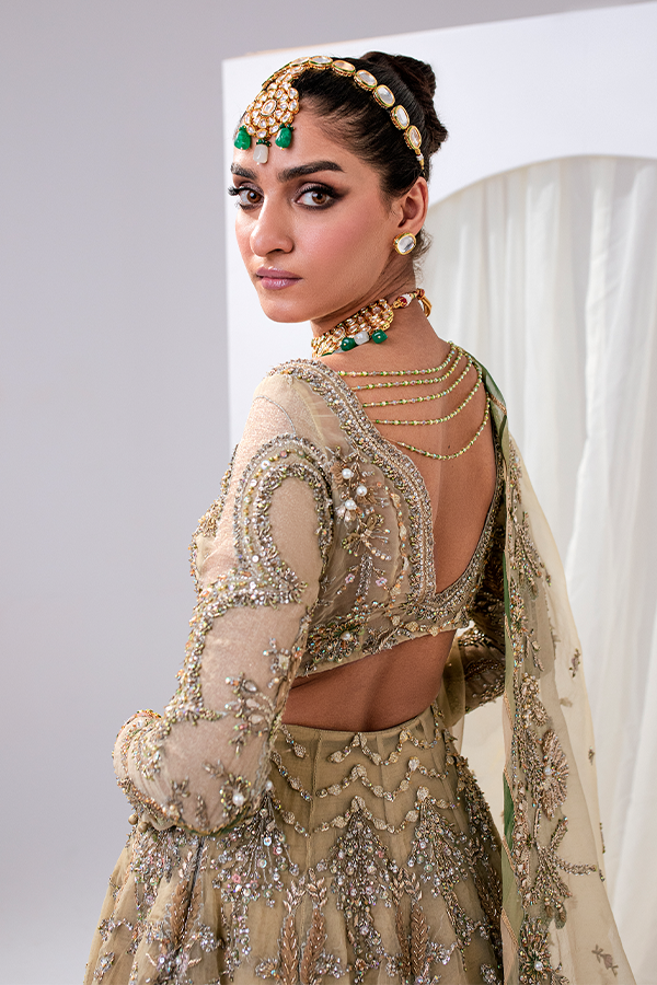 Pakistani Bridal Dress in Embellished Lehenga Choli and Dupatta Style for Wedding