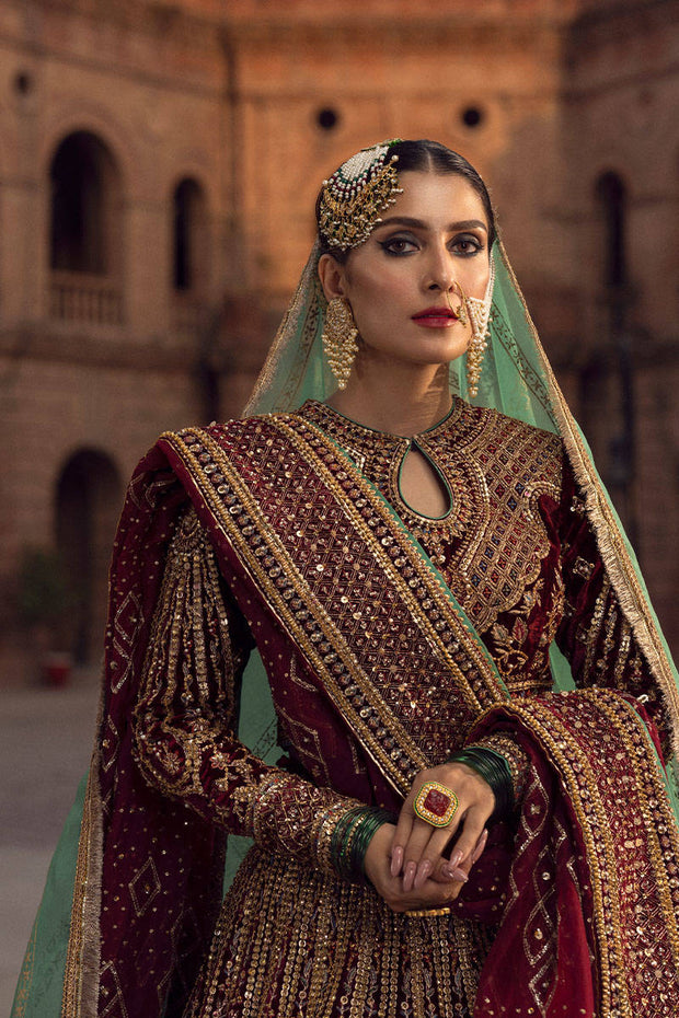 Pakistani Bridal Dress in Embellished Lehenga Choli and Dupatta Style in Premium Velvet Online