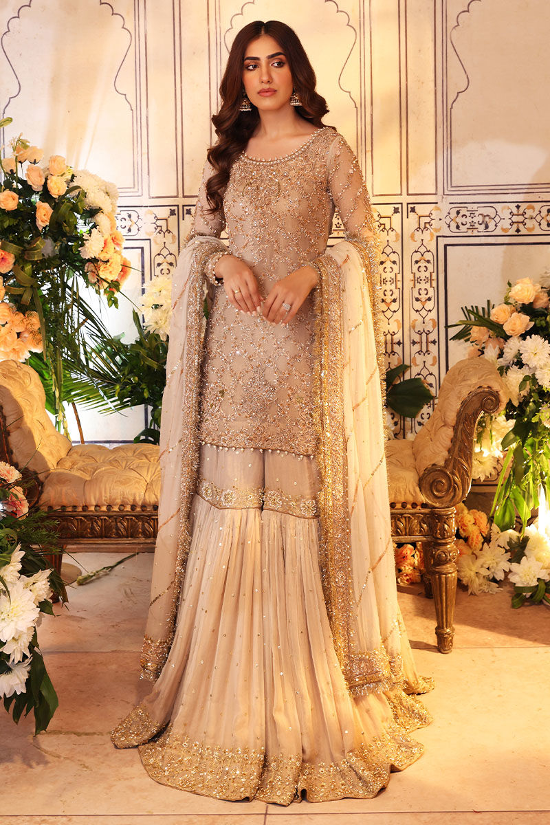 Elegant Pakistani Bridal Dress with Gharara & Kameez Style