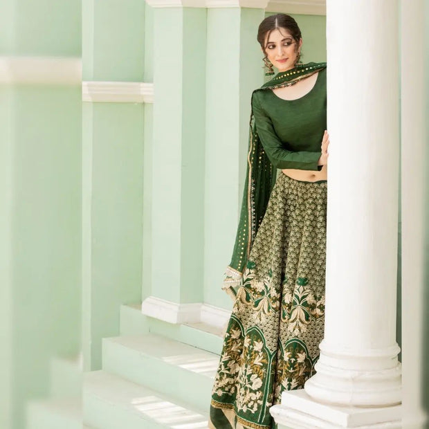 Pakistani Bridal Dress in Green Lehenga Choli Style Online