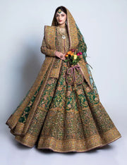 Pakistani Bridal Dress in Green Lehenga and Shirt Style