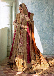 Pakistani Bridal Dress in Kameez with Farshi Lehenga and Double Dupattas Style