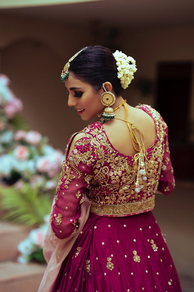 Cream and Maroon Bridal Lehenga Set With Floral Hand Embroidery – Khushboo  Baheti