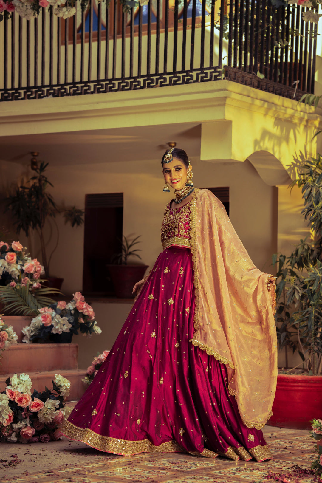 Elegant Pakistani Bridal Lehenga in Maroon-Purple