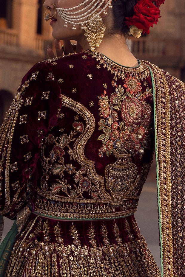 Pakistani Bridal Dress in Lehenga Choli and Dupatta Style in Premium Velvet