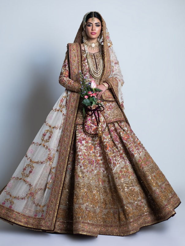 Pakistani Bridal Dress in Lehenga Style with Open Shirt