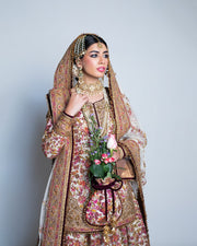 Pakistani Bridal Dress in Lehenga Style with Open Shirt and Dupatta