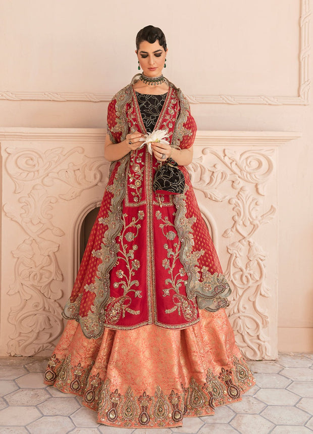 Pakistani Bridal Dress in Long Kameez and Lehenga Style