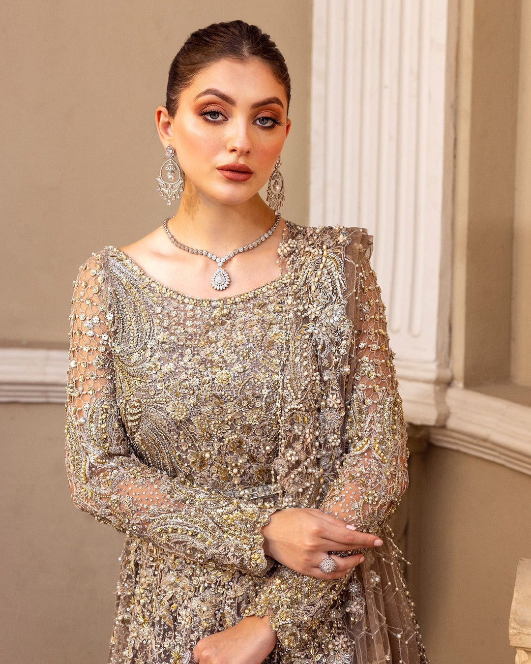 Stunning Pakistani Bridal Dresses with Long Tail & Dupatta