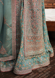 Pakistani Bridal Dress in Open Kameez and Blue Sharara Style