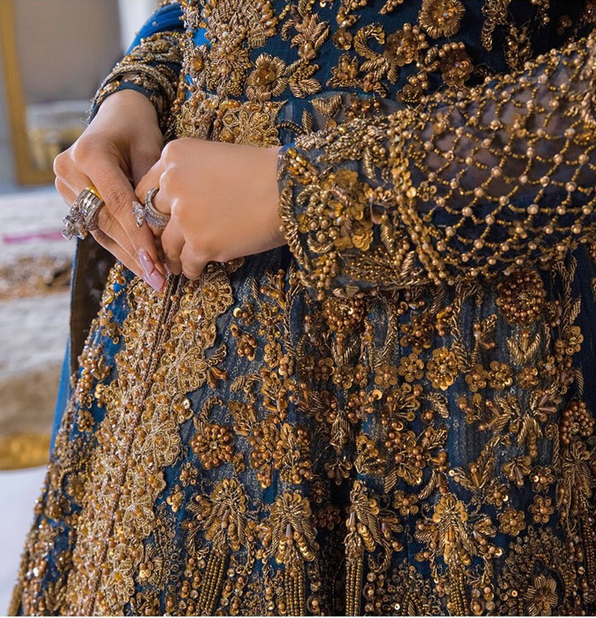 Pakistani Bridal Dress in Open Frock and Lehenga Style – Nameera by Farooq