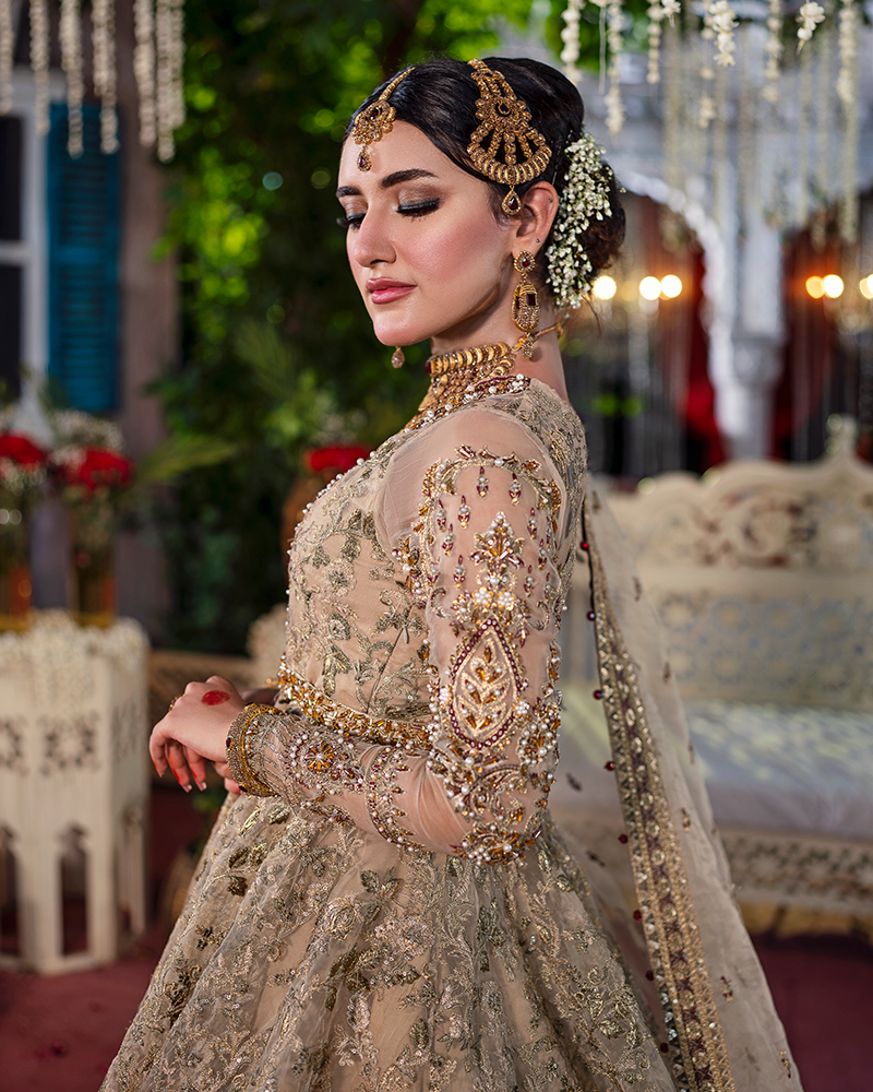 Elegant Pakistani Bridal Dress with Peplum & Lehenga