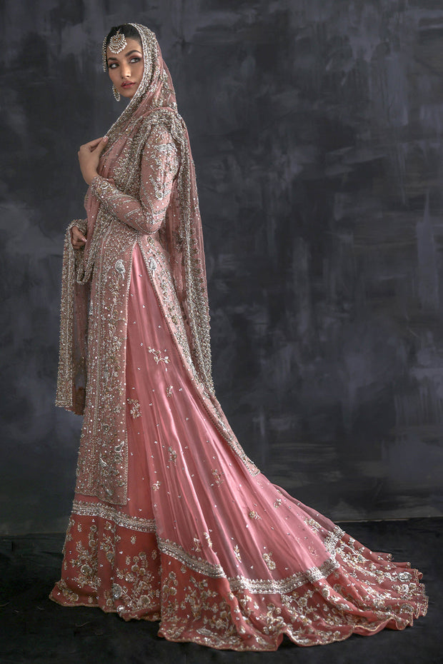 Pakistani Bridal Dress in Pink Gharara and Jacket Style Online