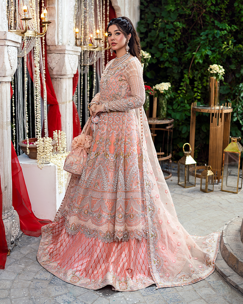 Stunning Pakistani Bridal Dress with Lehenga & Pishwas Style