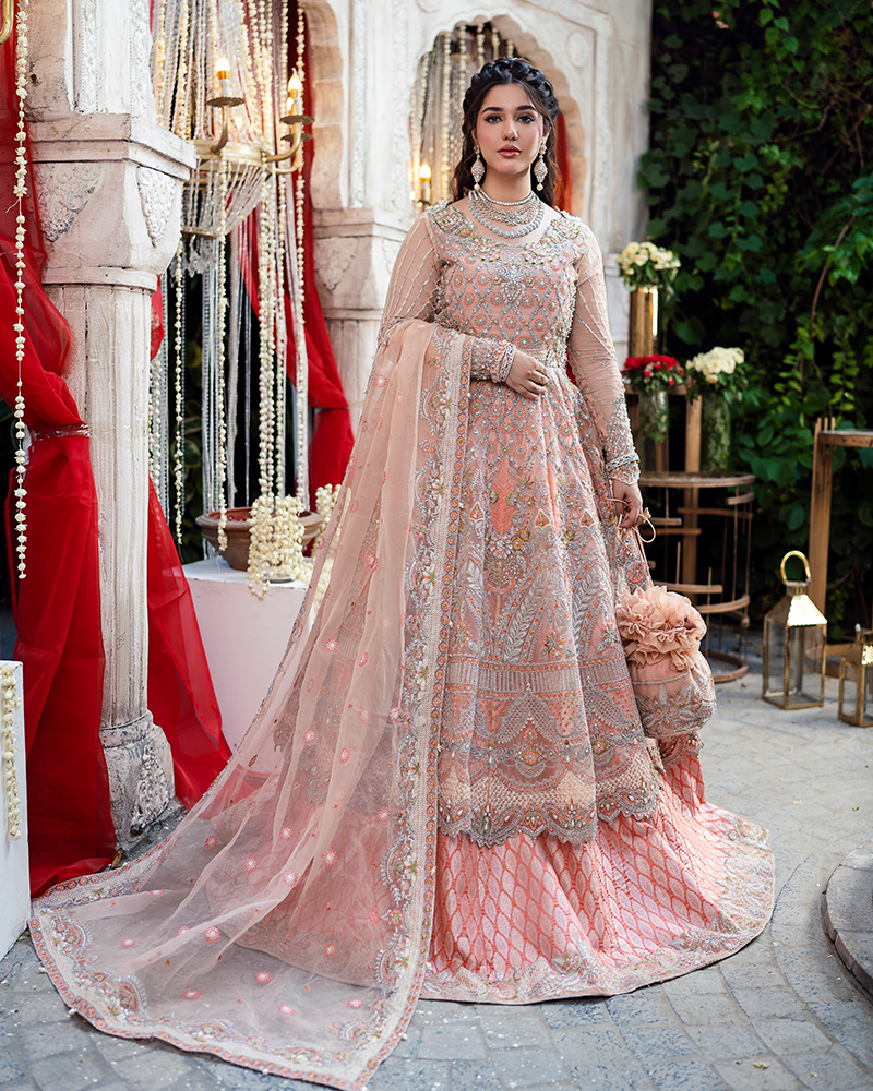 Stunning Pakistani Bridal Dress with Lehenga & Pishwas Style