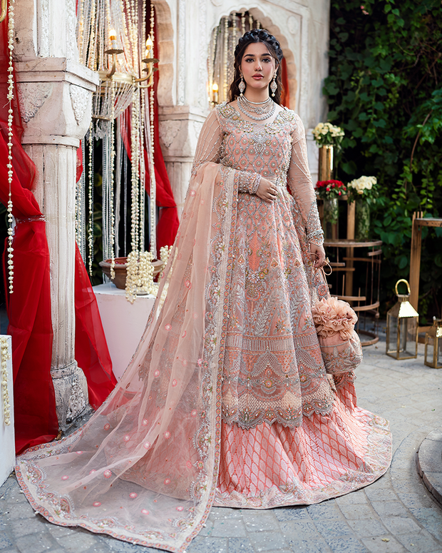 Pakistani Bridal Dress in Pishwas Frock Lehenga Style