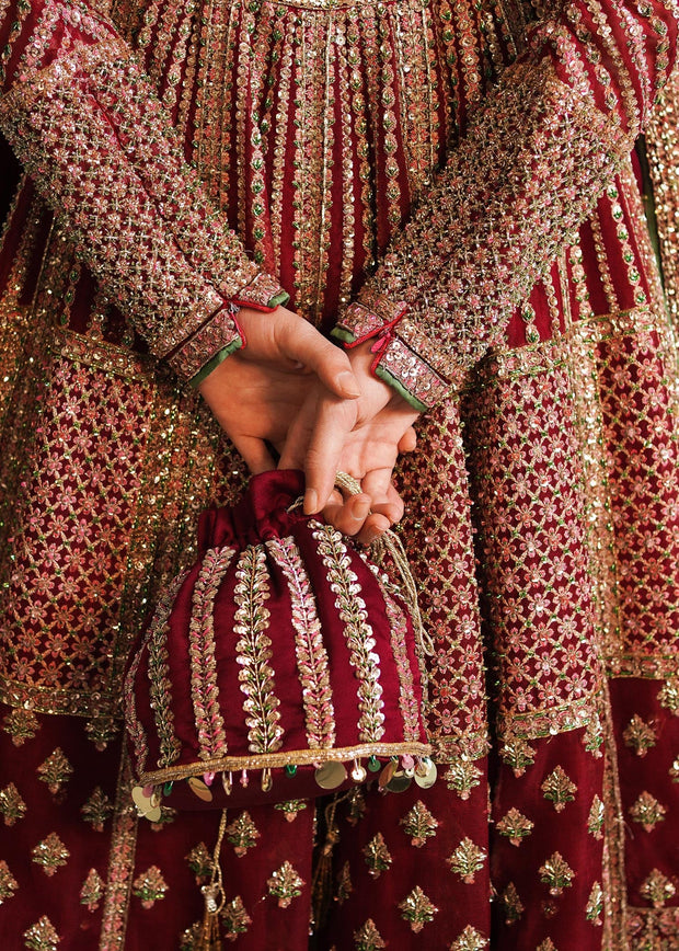 Pakistani Bridal Dress in Pishwas Frock and Lehenga Style