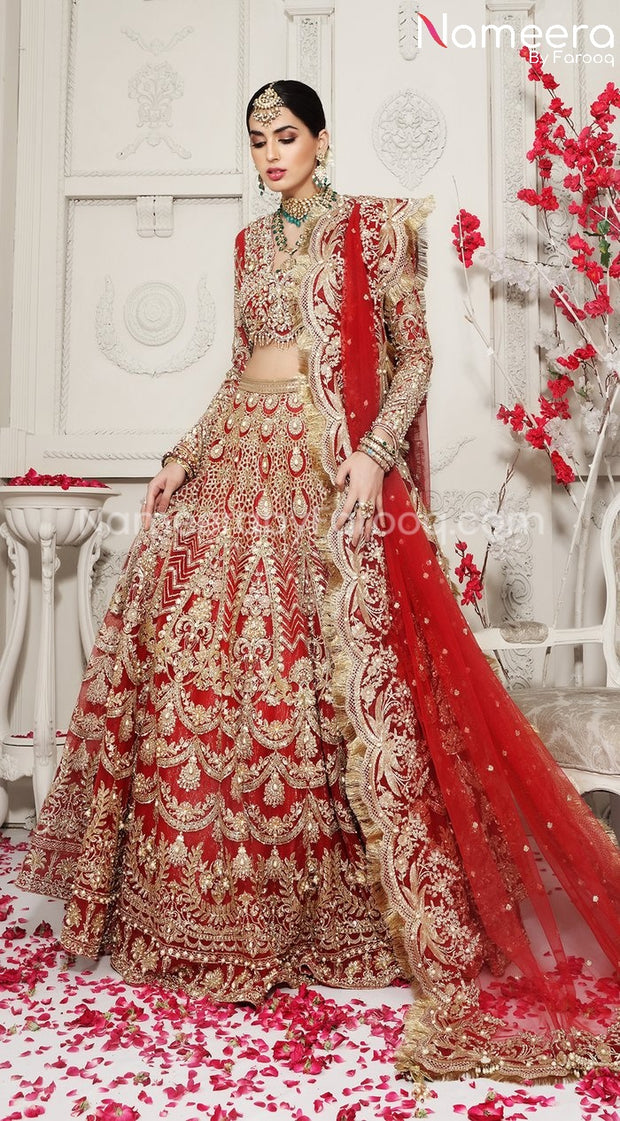  Pakistani Bridal Dress in Red Color for Wedding Overall Look