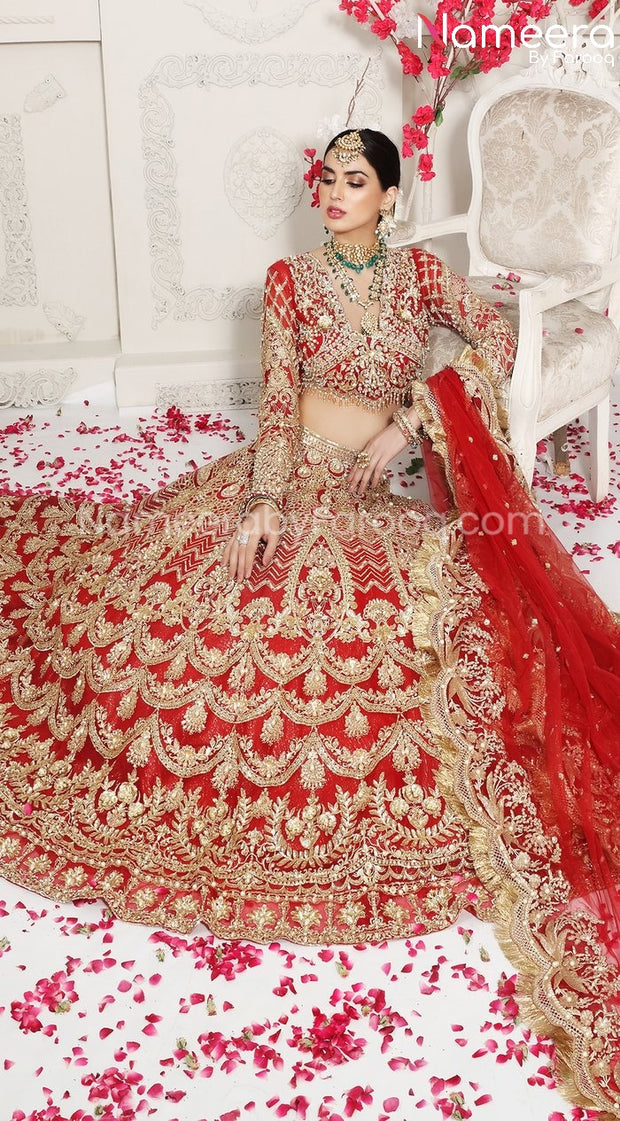  Pakistani Bridal Dress in Red Color for Wedding Front Look