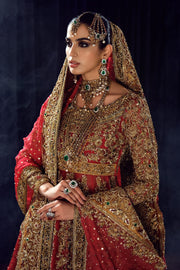 Pakistani Bridal Dress in Red Lehenga and Frock Style Online