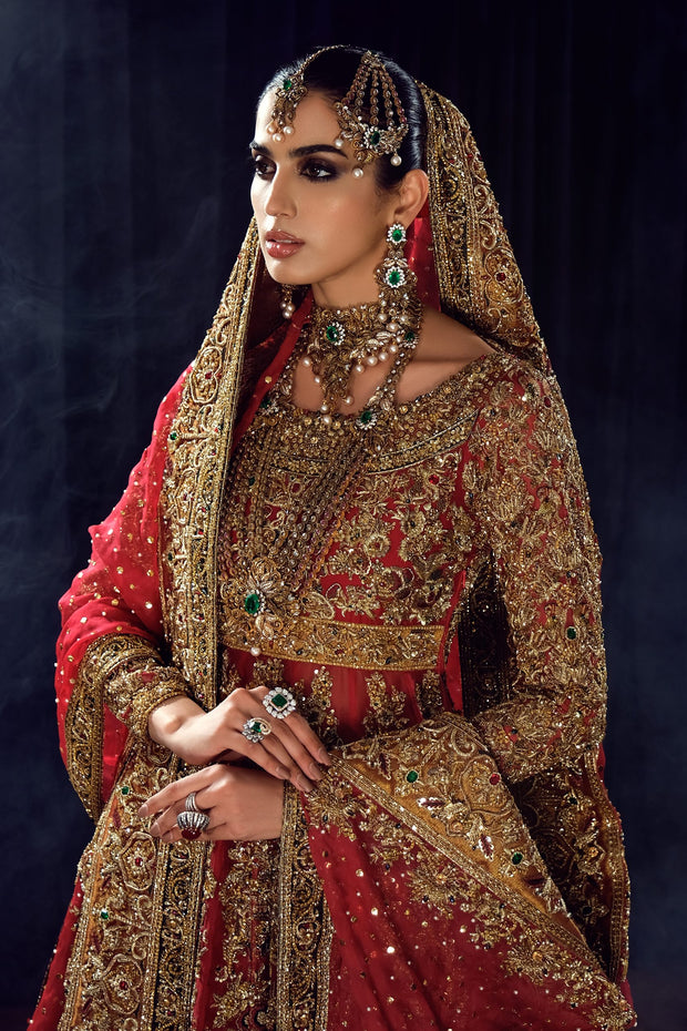 Pakistani Bridal Dress in Red Lehenga and Frock Style Online