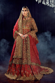 Pakistani Bridal Dress in Red Lehenga and Frock Style