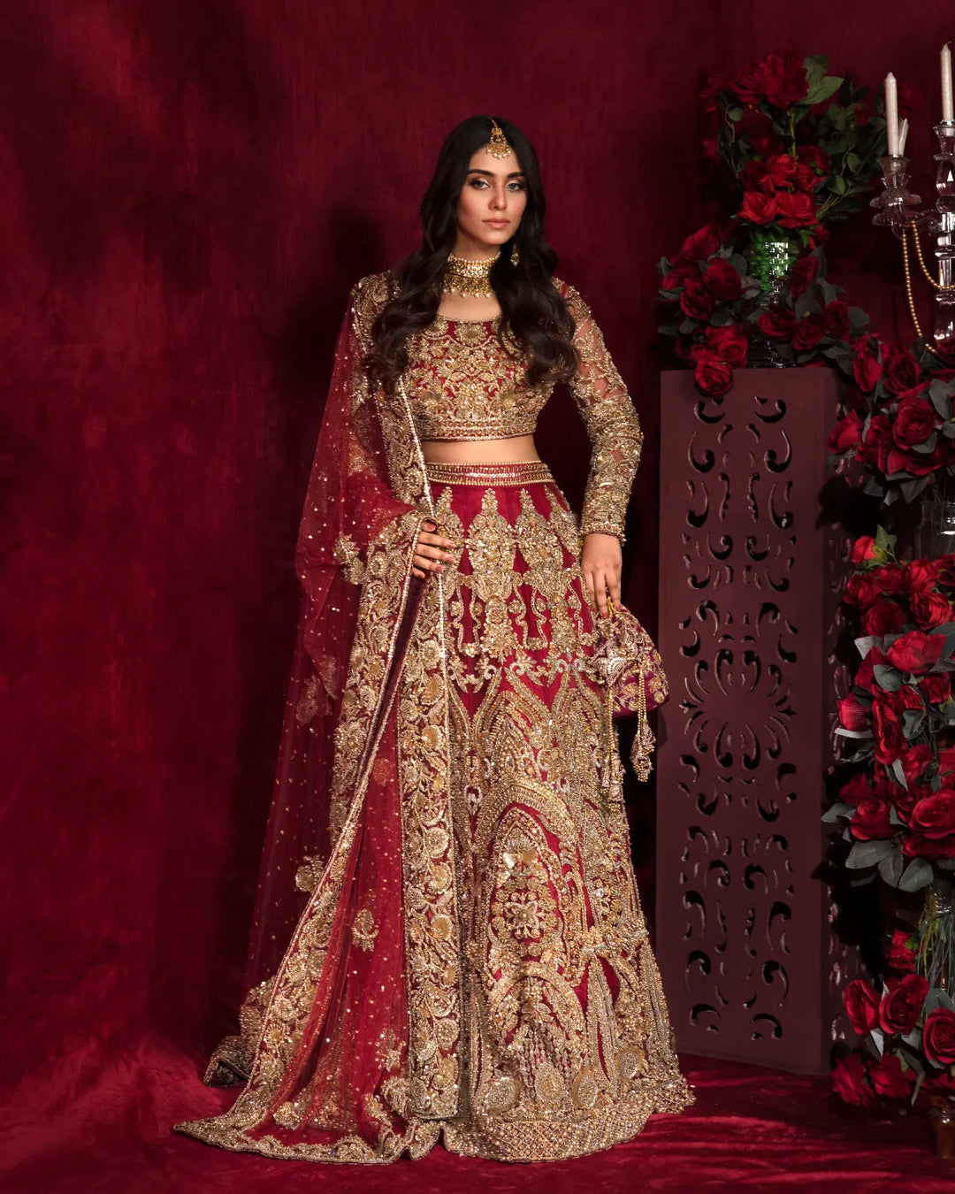 Majestic Red Pakistani Bridal Lehenga with Choli