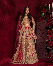 Pakistani Bridal Dress in Red Lehnga Choli Style