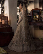 Pakistani Bridal Dress in Tissue Lehenga Choli Dupatta Style