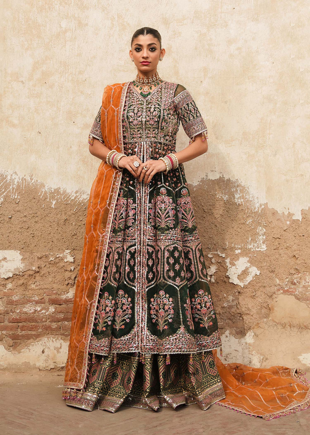 Pakistani Bridal Dress in Traditional Pishwas Style Online