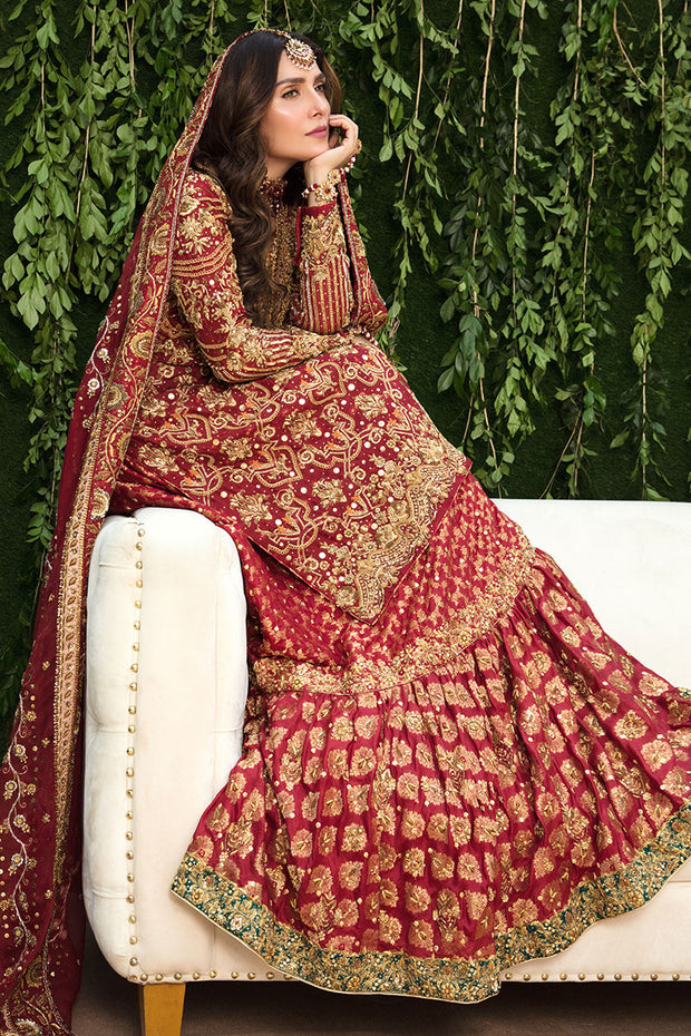 Pakistani Bridal Farshi Gharara in Red Color Side Pose