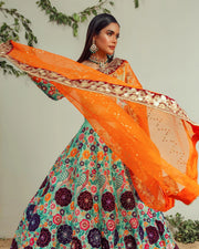 Pakistani Bridal Firozi Color Lehenga Choli Dress