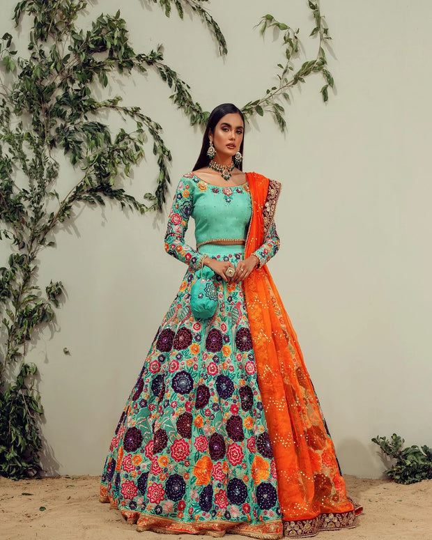 Pakistani Bridal Firozi Color Lehenga Choli Online