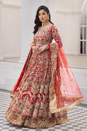 Pakistani Bridal Frock Lehenga Dress in Red Color