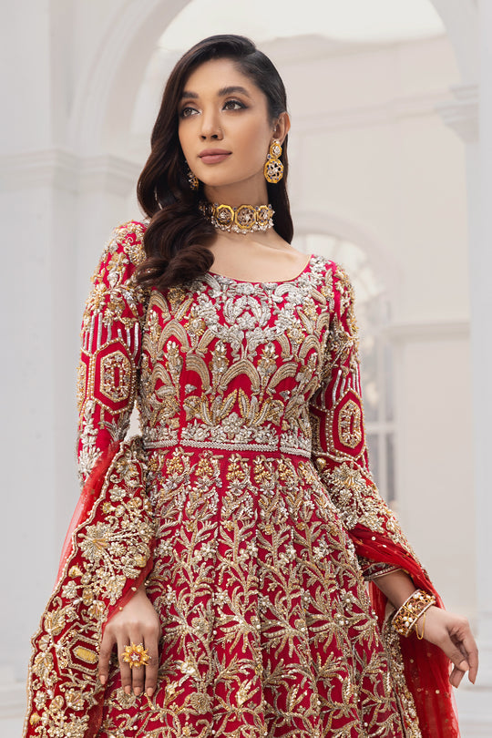 Pakistani Bridal Frock Lehenga Dress in Red Online