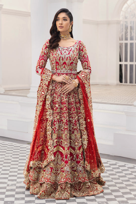 Pakistani Bridal Frock Lehenga Dress in Red