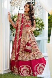 Pakistani Bridal Frock Lehnga in Red Color