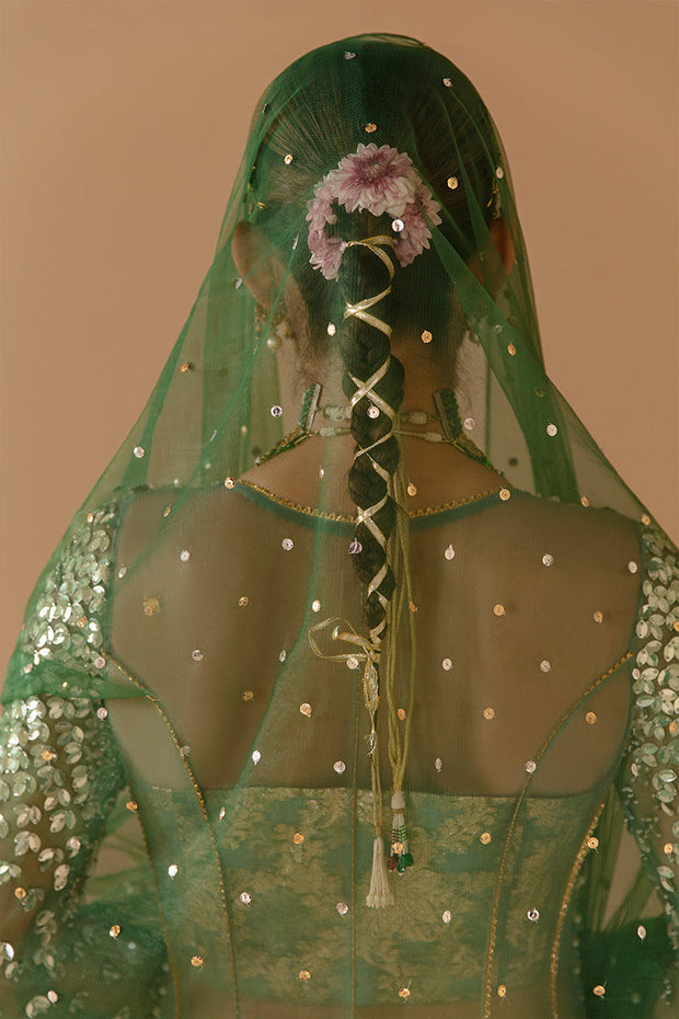 Pakistani Bridal Frock Sharara and Dupatta Mehndi Dress Online