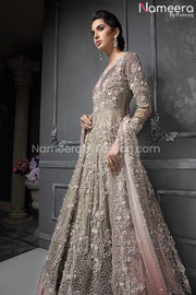 Pakistani Bridal Frock in Grey Pink