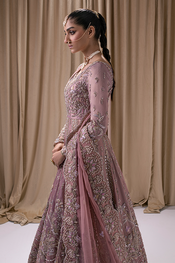 Pakistani Bridal Frock with Embellished Lehenga and Organza Dupatta Wedding Dress