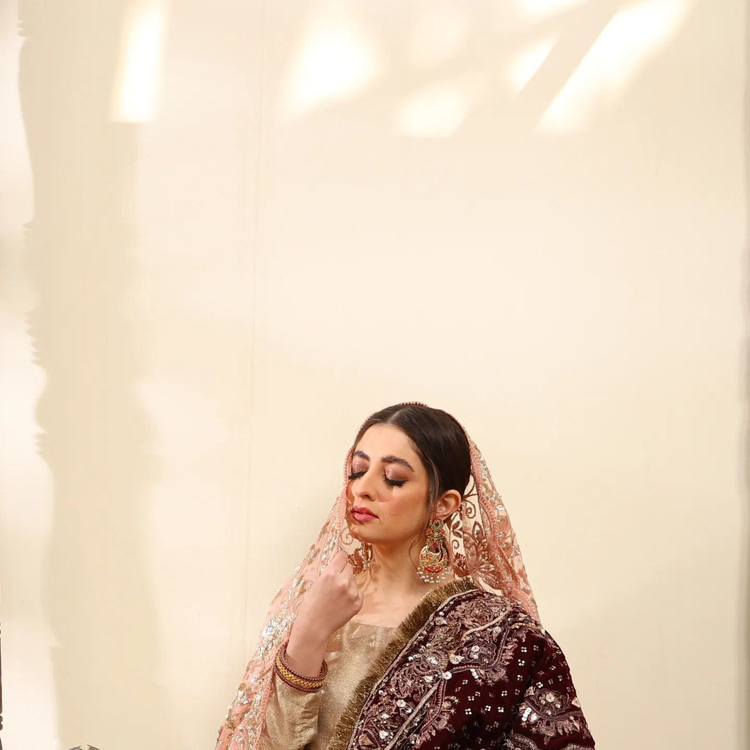 Elegant Pakistani Bridal Frock with Lehenga & Dupatta