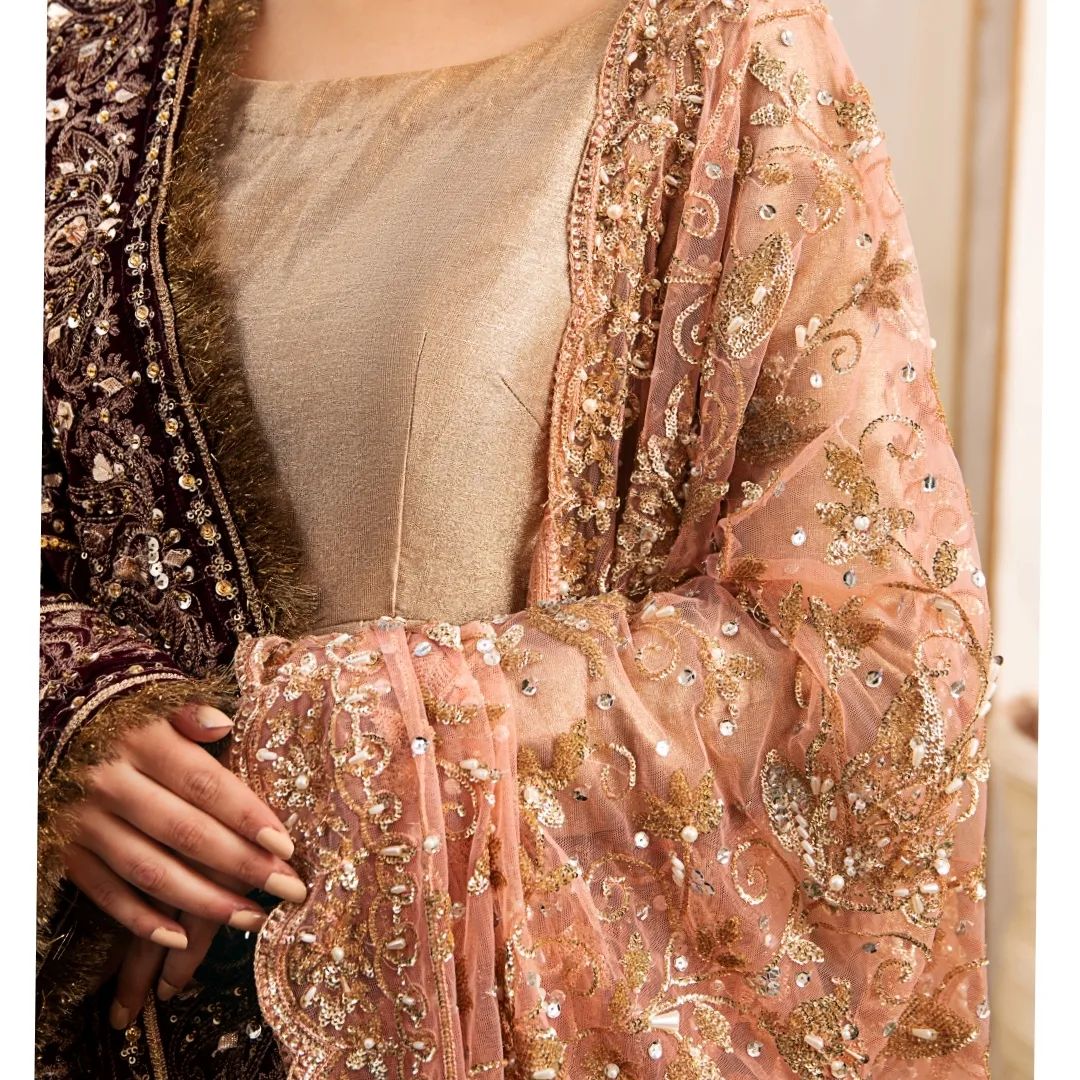 Elegant Pakistani Bridal Frock with Lehenga & Dupatta