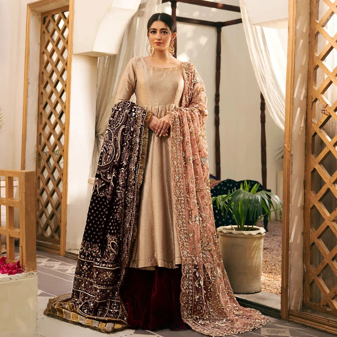 Elegant Pakistani Bridal Frock with Lehenga & Dupatta
