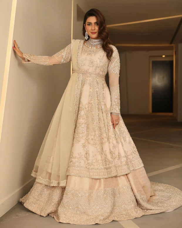 Pakistani Bridal Frock with Tail Lehenga Dress