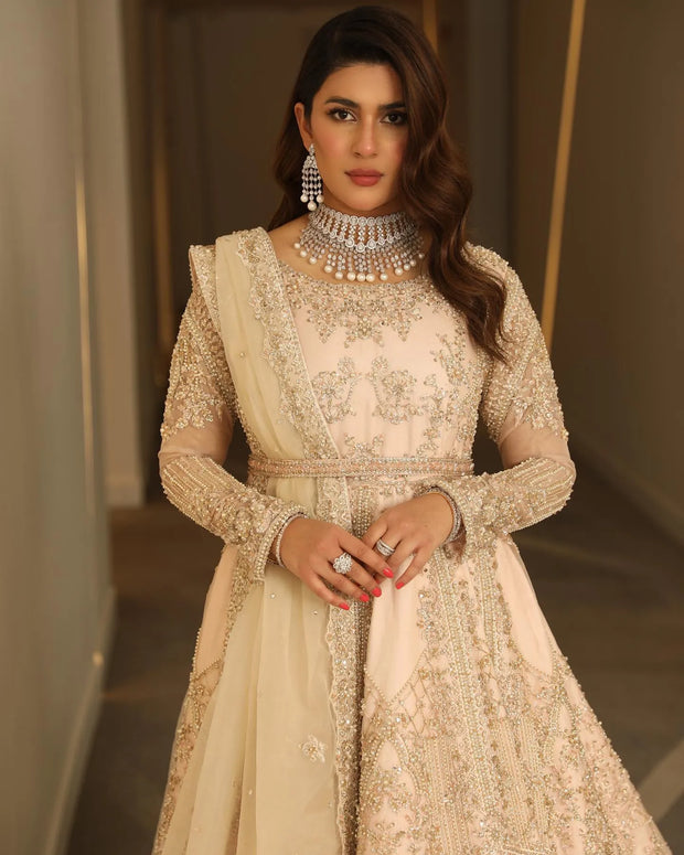 Pakistani Bridal Frock with Tail Lehenga Dupatta Dress