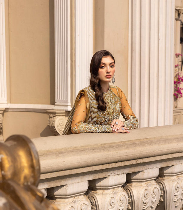 Pakistani Bridal Gown Lehenga and Dupatta Dress in Net Online