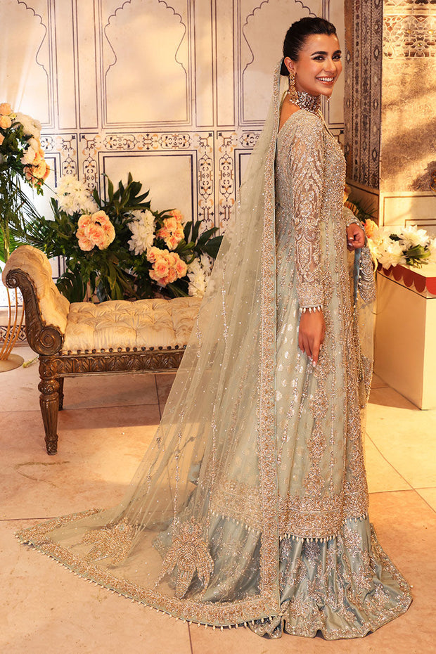 Pakistani Bridal Gown with Blue Lehenga Dress